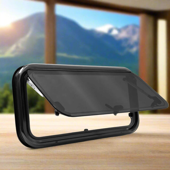 Flat acrylic window 300×700 mm (11.81″ × 27.56″), inside white, for van conversions, camper vans, RVs, and trailers, durable, lightweight, dual-pane, UV resistant, with thermal insulation and modern flush-mounted design.