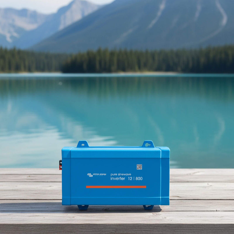 Victron Energy Phoenix Inverter 12/800 120V VE.Direct with NEMA GFCI outlet, delivering reliable AC power conversion for camper vans, RVs, marine, and off-grid energy systems.