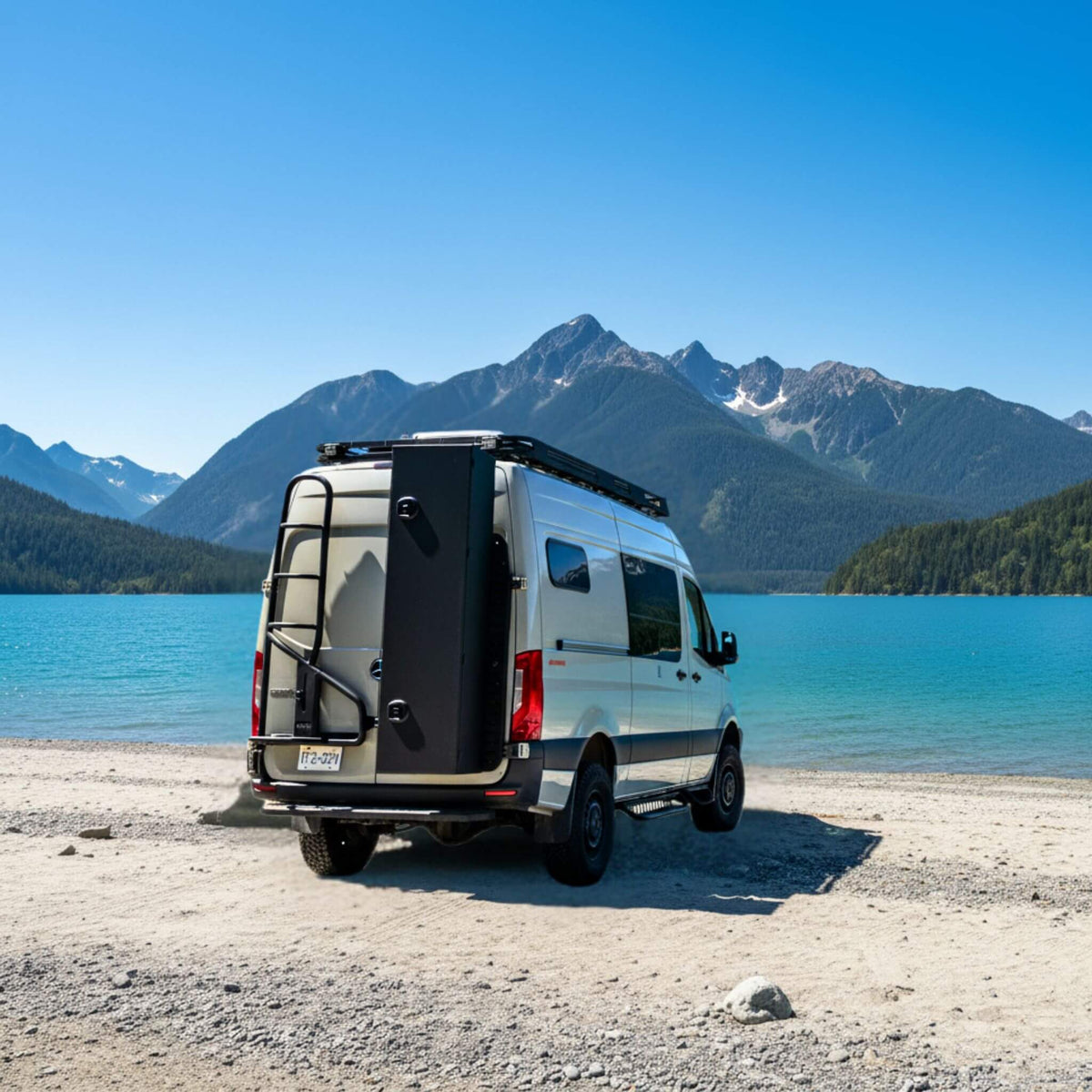 Complete 3-piece running board kit for Sprinter, ready to install on van sides and rear.