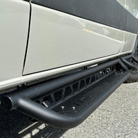 Running boards highlighting rugged, stylish design suitable for adventure-ready Sprinter vans.