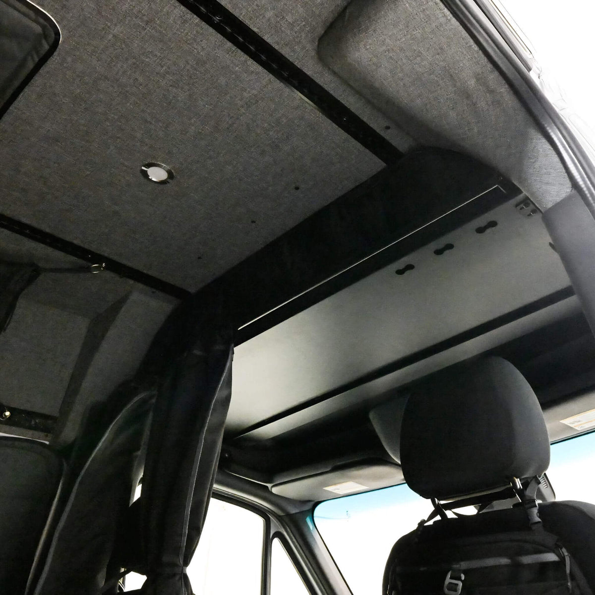 TRANSIT (2015+) 130″/148″/148″ EXT | HEADLINER SHELF & CURTAIN RAIL | WITH FACTORY OVERHEAD CUBBY