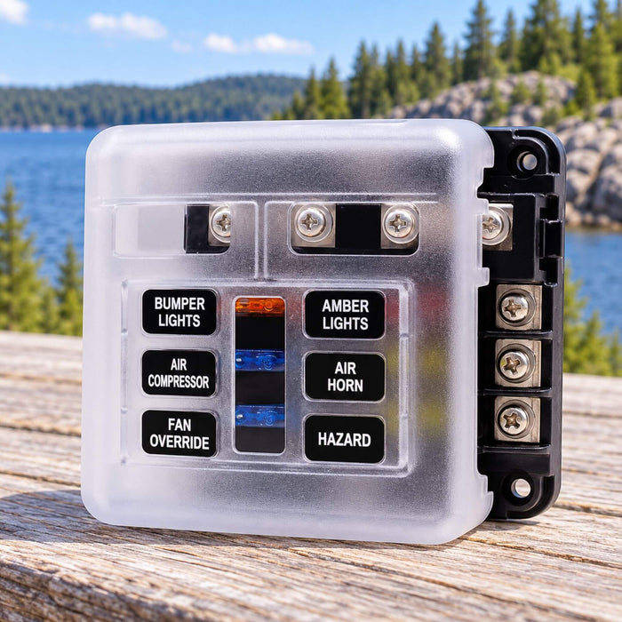 Porte-fusible ATO à 6 voies pour la distribution d'énergie auxiliaire dans les systèmes électriques des camping-cars