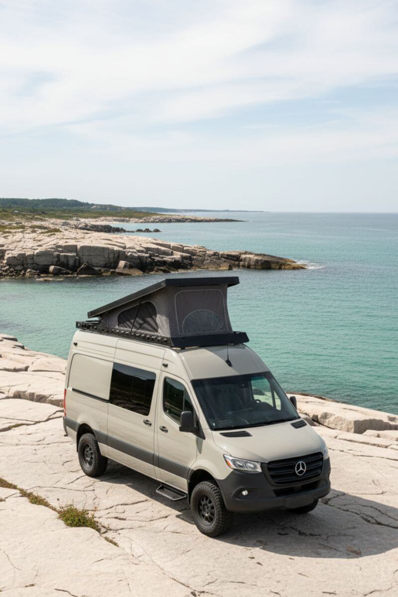 Professional grade roof top tent system for Sprinter adventure builds