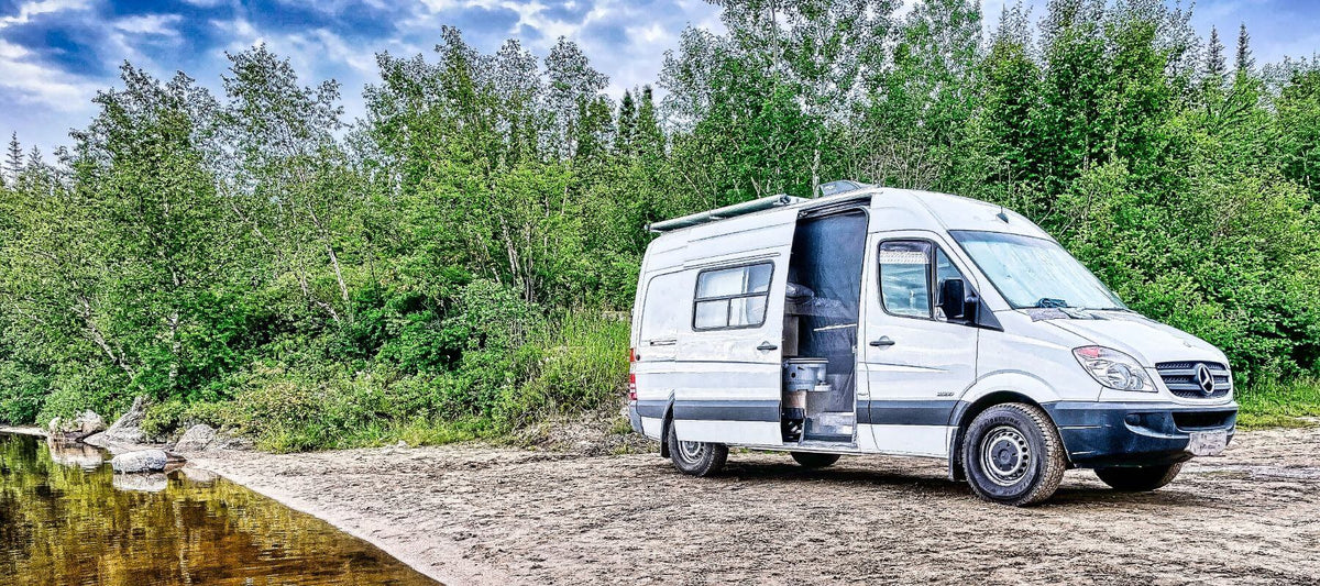 Vanlife road trip stop at Lac Petit Bras in Baie-Comeau, Québec, by Lonavity