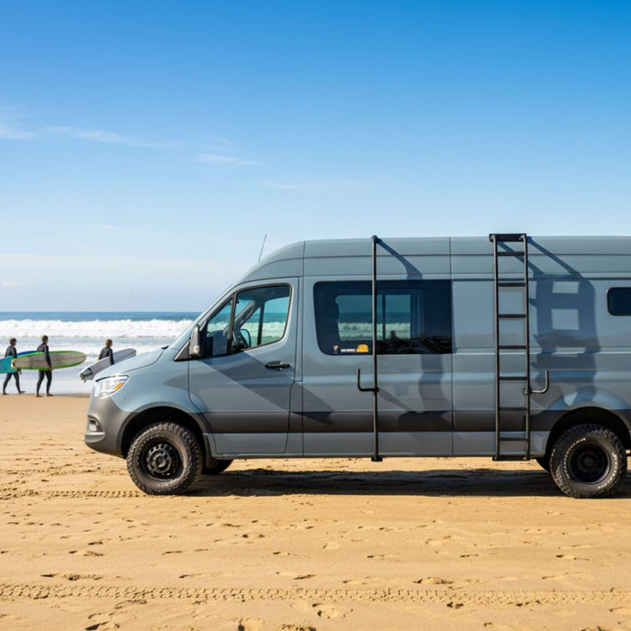 Hook-style rack keeping your surf and paddle boards safe on a Sprinter 2007+ 