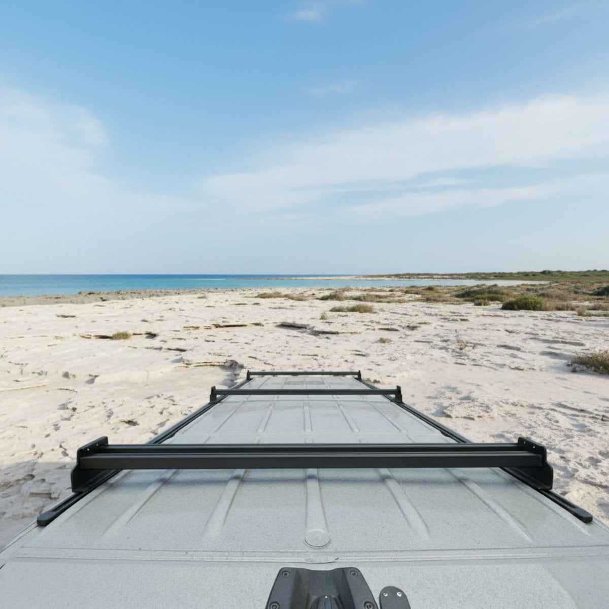 Aluminum roof bar set for Sprinter rooftop cargo and solar mounting