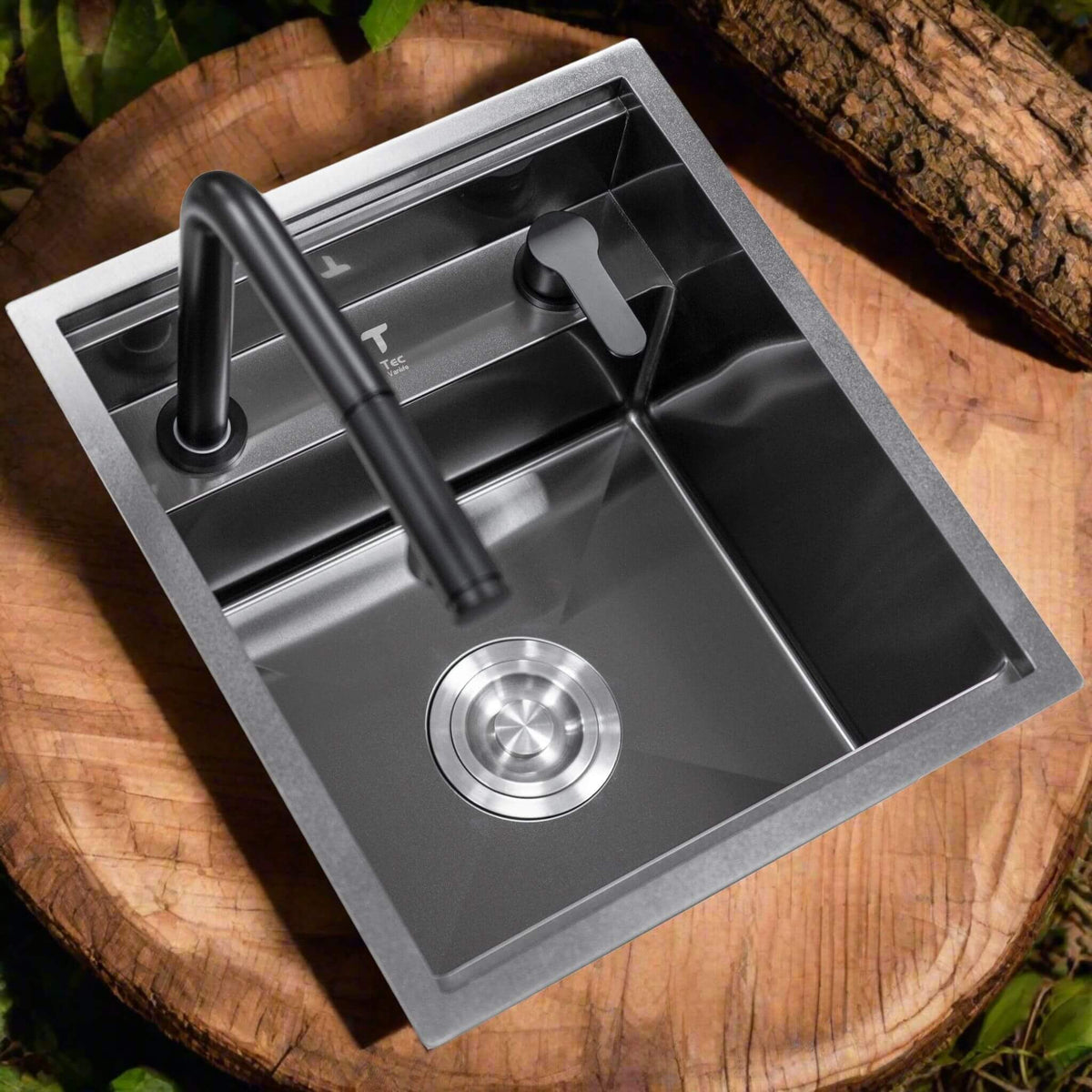BLACK STAINLESS STEEL NANOTECH SINK WITH HIDEAWAY FAUCET - Lonavity