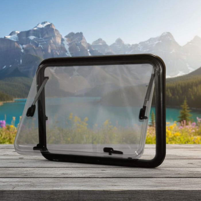 Classic window 450x1100 mm designed for camper vans and trailer conversions providing natural light, secure weatherproof frame and awning style ventilation for year round adventures