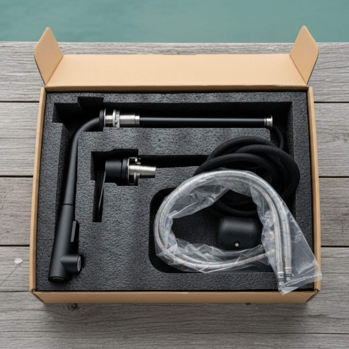 Camper van sink plumbing replacement kit with hoses and components