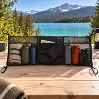 Medium cargo net storage organizer with adjustable straps and reinforced mounting points for van conversions.