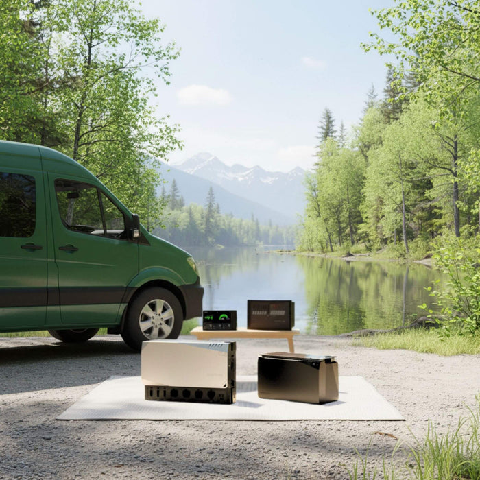 EcoFlow 5kWh power system installed inside a van conversion with clean electrical setup
