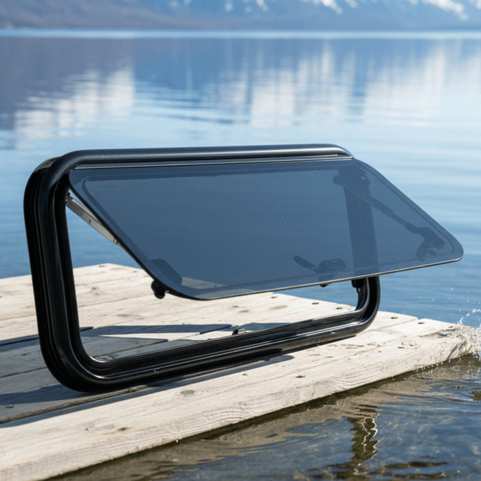 Compact flat van window with a flush profile for van conversions.