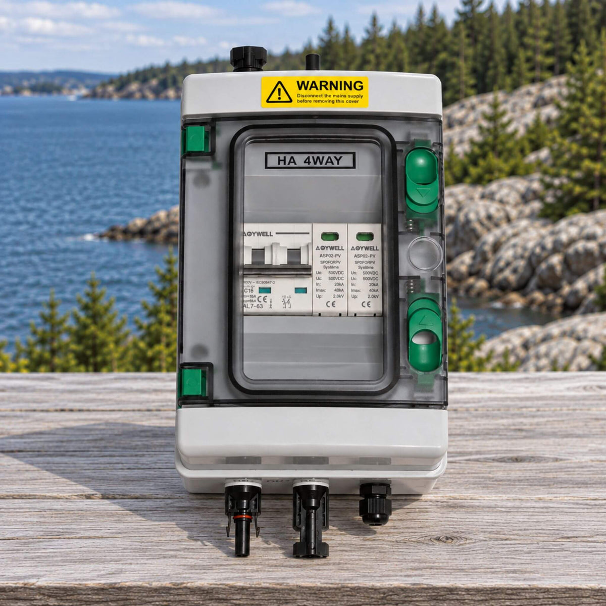 DC breaker and surge protector quick connect for solar electrical system protection
