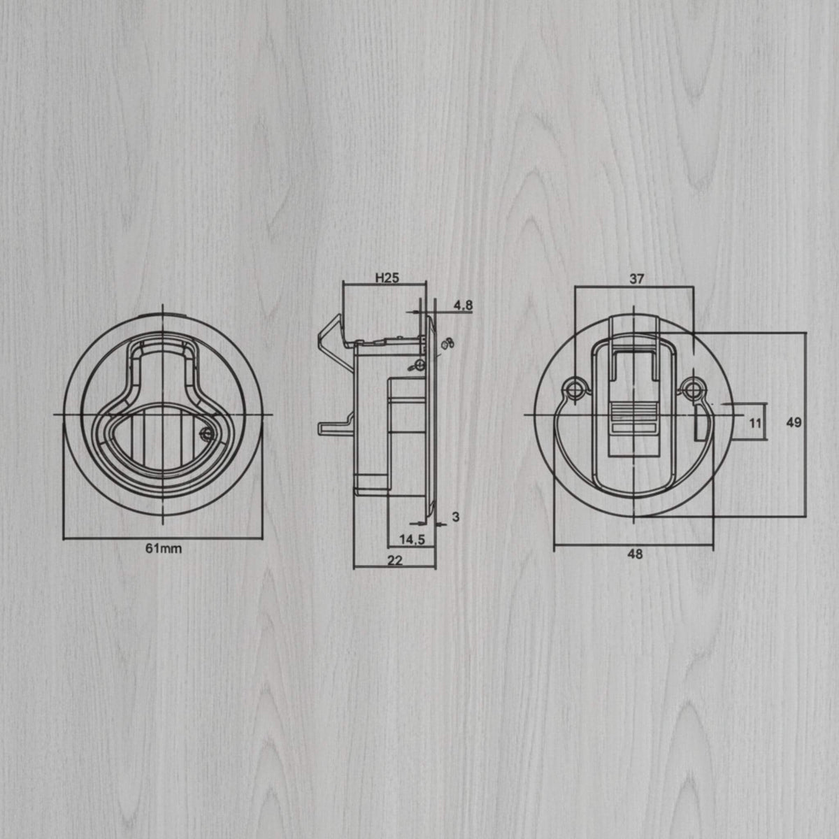 Dual-spring latch for Sprinter vans, prevents cabinets and drawers from opening accidentally.