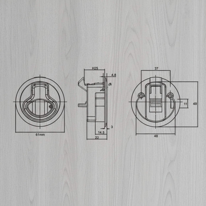 Dual-spring latch for Sprinter vans, prevents cabinets and drawers from opening accidentally.