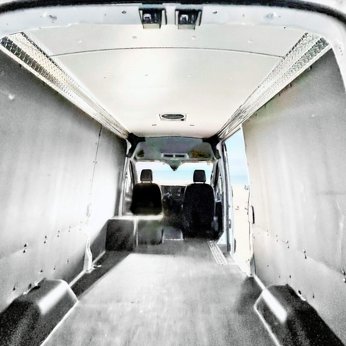 Duratherm ceiling liner with aluminum sills for ProMaster RV and motorhome builds
