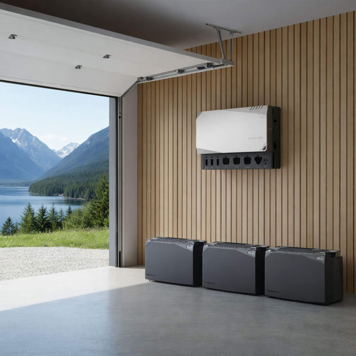EcoFlow power hub unit installed in organized off-grid electrical system