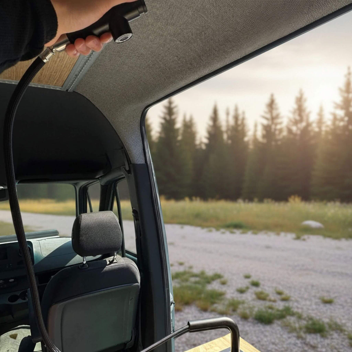 Vanlife sink system for camper van plumbing with wood cover