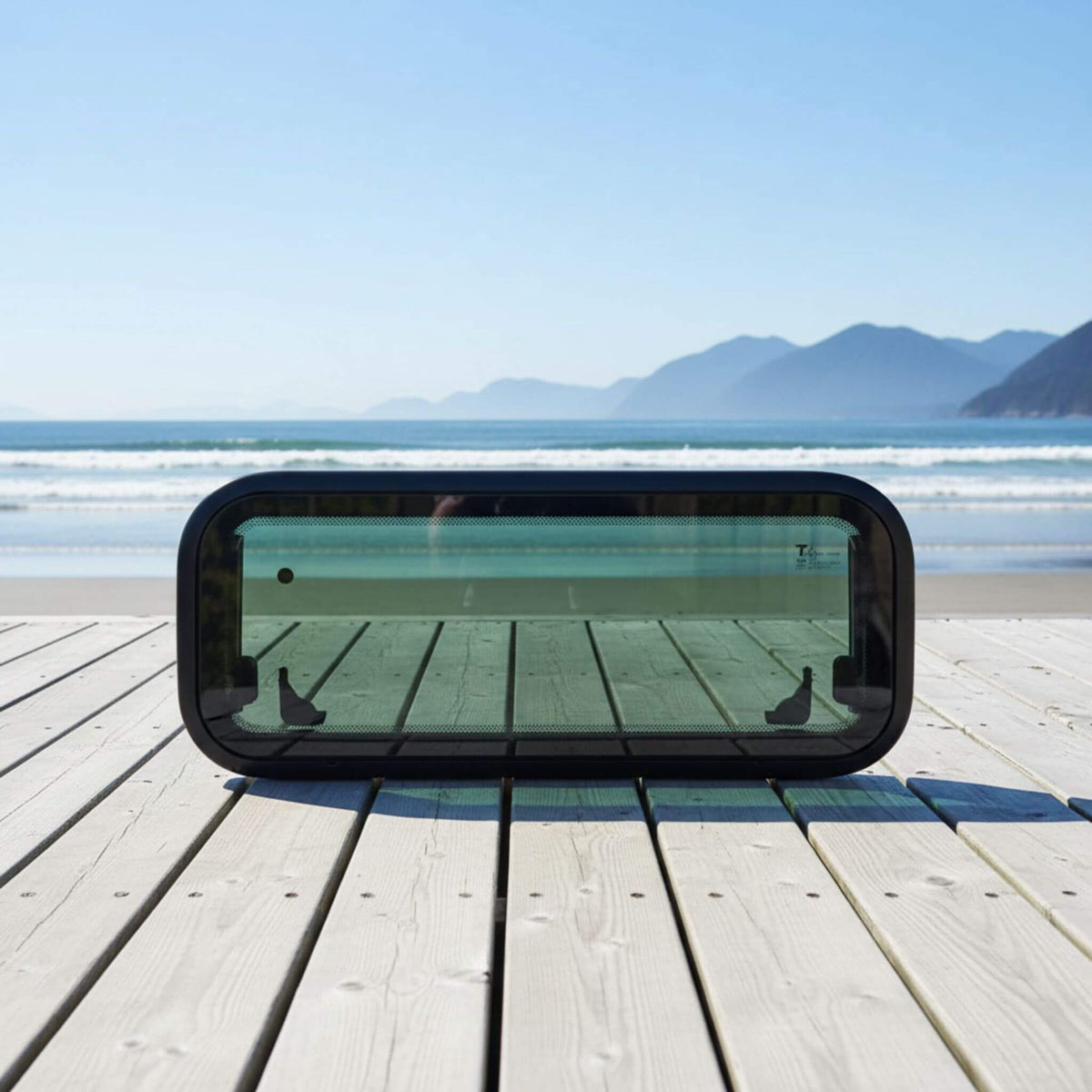 Van side window dual pane 300 x 700 mm glass outer acrylic inner