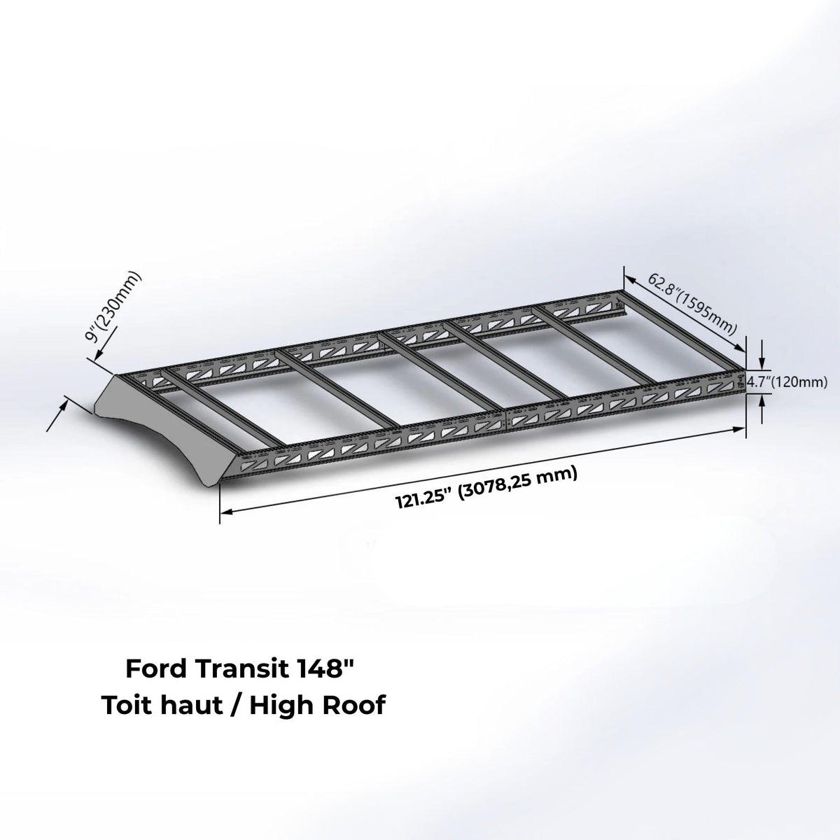 Galerie de toit modulaire pour Ford Transit – Fixations robustes et modulables pour transporter équipements et accessoires / Modular roof rack for Ford Transit – Strong and versatile mounting for gear and accessories