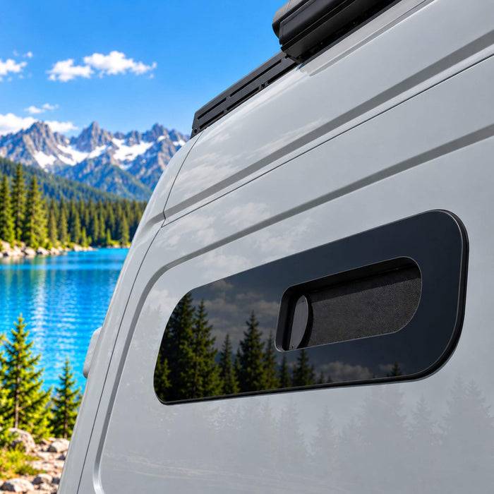 SE-Series BUNK3110L half-slider window for the driver side of campervans, measuring 31.10 x 9.84 inches.