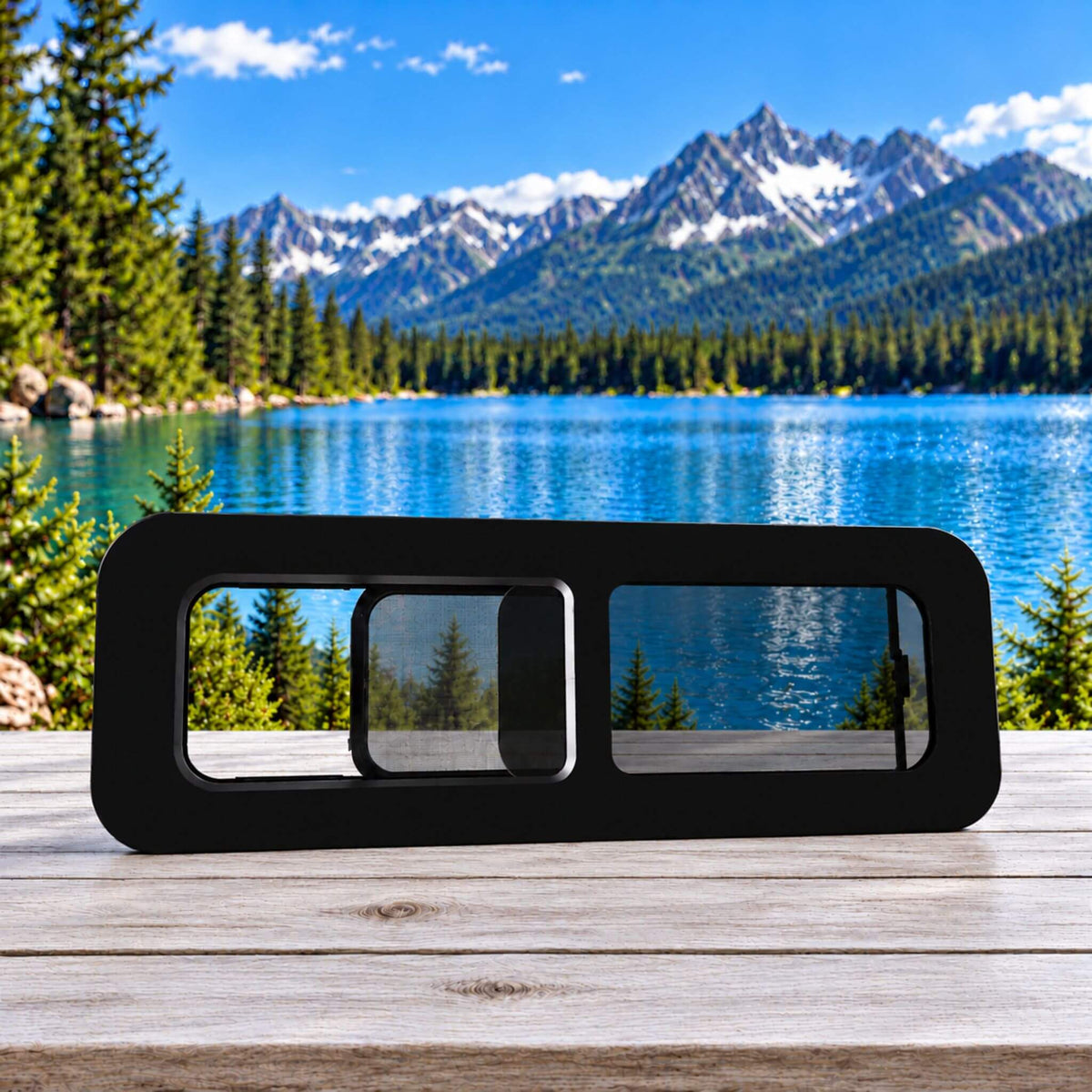 Black SE-Series half-slider window for van conversions and campervan owners in Ottawa.