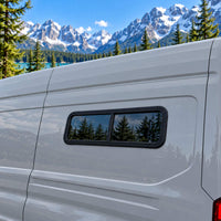 Half slider bunk window for off grid campervan living and RV ventilation