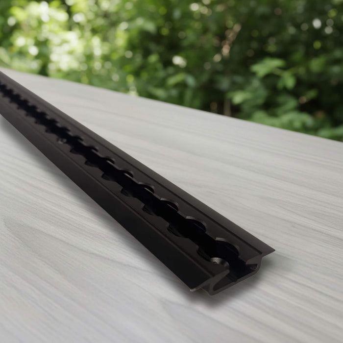 L-Track flanged anodized matte black aluminum rail for camper van gear and cabinets