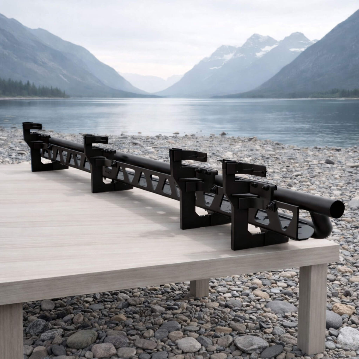 Aluminum running boards with drop-down step on Sprinter van in nature
