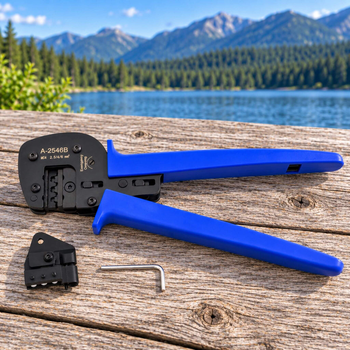 MC4 PV connector crimping tool for solar power wiring and van conversion electrical systems