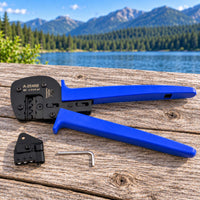 MC4 PV connector crimping tool for solar power wiring and van conversion electrical systems