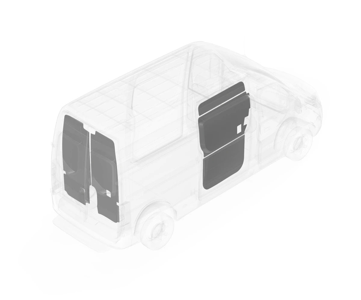 Insulated Door Liner for Mercedes Sprinter (all wheelbase lengths) - protège les portes latérales et arrière des objets en mouvement à l’intérieur du véhicule.