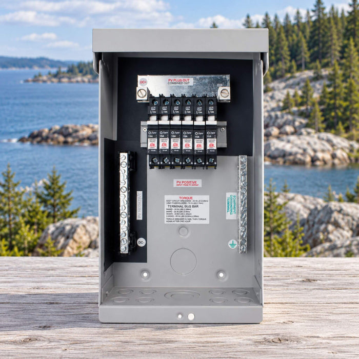 Boîtier de combinaison avec sectionneur MidNite Solar MNPV6-Disco pour la distribution d’énergie solaire et les systèmes électriques hors réseau