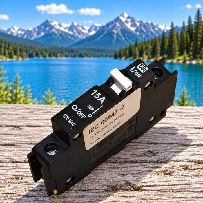 MidNite Solar 15A 120 VAC DIN rail circuit breaker for vehicle electrical systems