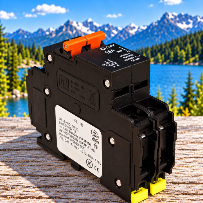 MidNite Solar 15A 120/240 VAC DIN rail breaker for van conversion electrical systems