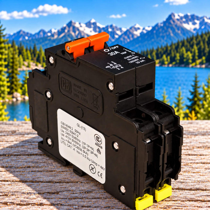 MidNite Solar 30A 120/240 VAC DIN rail circuit breaker for commercial vehicle electrical installation
