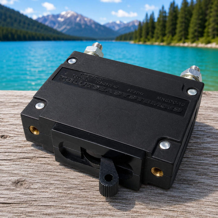 MidNite Solar MNEDC panel mount DC breaker engineered for battery and solar applications, delivering dependable circuit protection for renewable energy and mobile power systems.