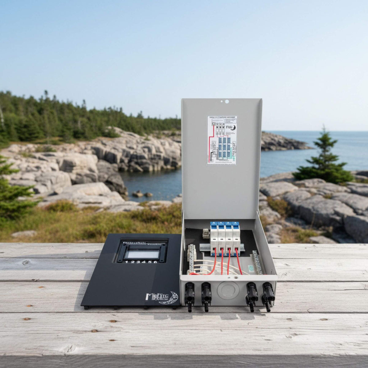 MidNite Solar MNPV4-MC4 solar combiner box ideal for vanlife, RV, cabin, and off-grid power systems, allowing secure photovoltaic string combining and DC circuit protection.