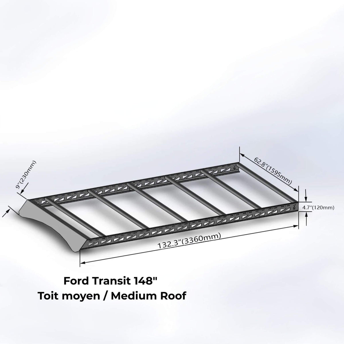 Modular roof rack on a Ford Transit campervan, ready for solar panel mounting