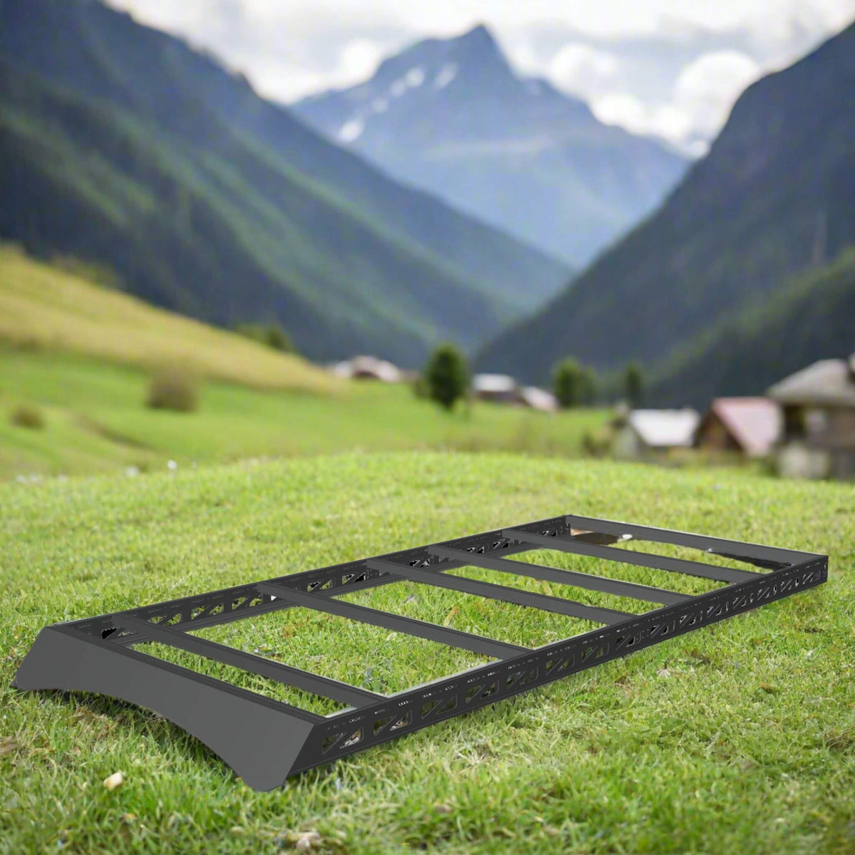 Modular roof rack expanding storage on a Ford Transit recreational vehicle