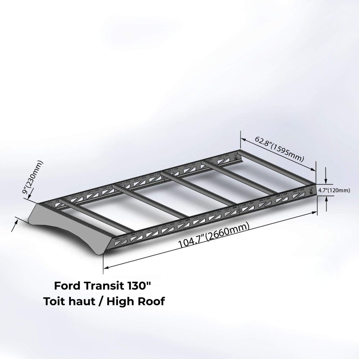 Modular roof rack carrying vanlife gear on a Ford Transit