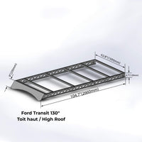 Modular roof rack carrying vanlife gear on a Ford Transit