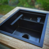 Nanotech sink for camper van plumbing system with wood cover