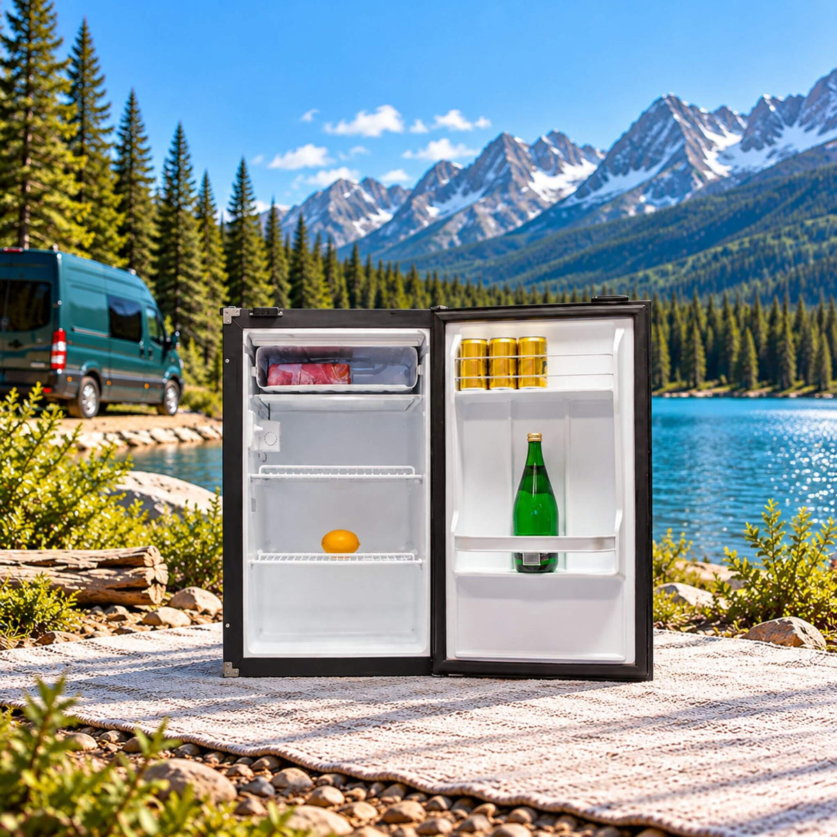 Nova Kool R3100 compact DC refrigerator for campervan conversions and vanlife adventures.