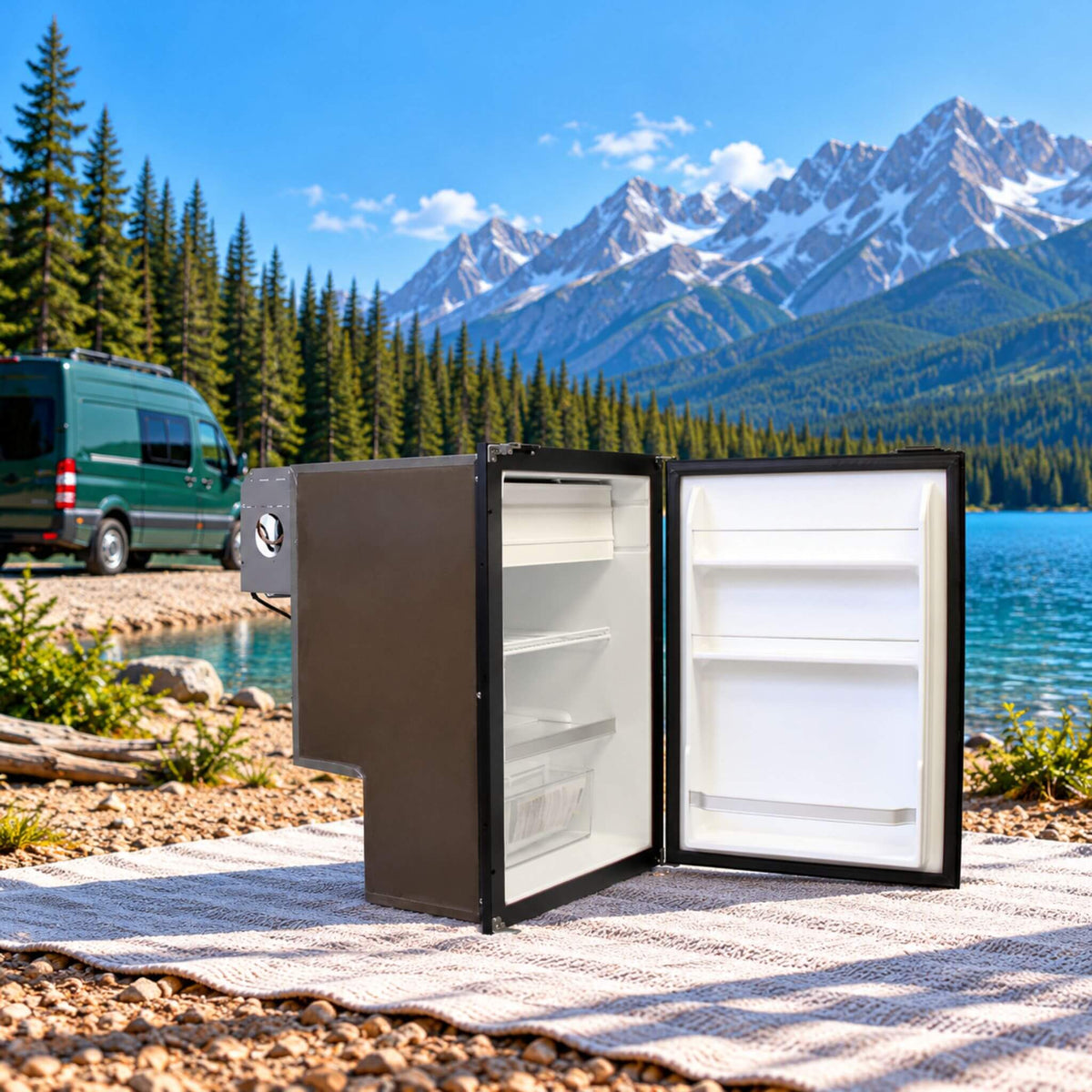 Nova Kool R3800 12V fridge for campervan conversions and vanlife adventures.