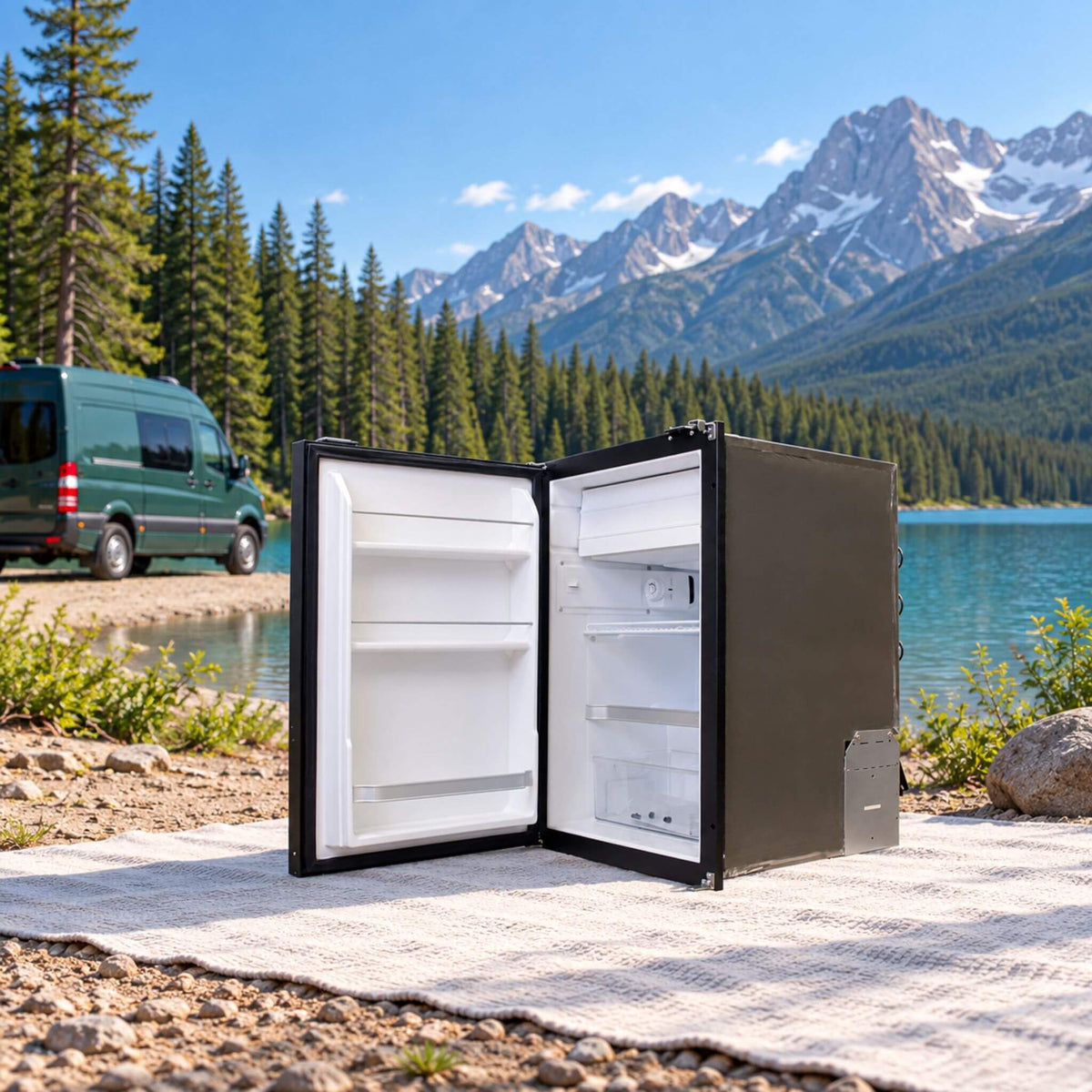 Nova Kool R4500 12V fridge with freezer for campervan conversions and vanlife adventures.