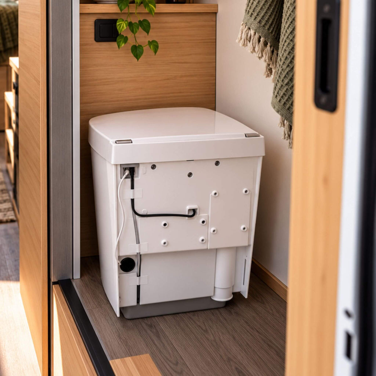 Separett Tiny waterless toilet showing the internal waste separation mechanism for off-grid sanitation.