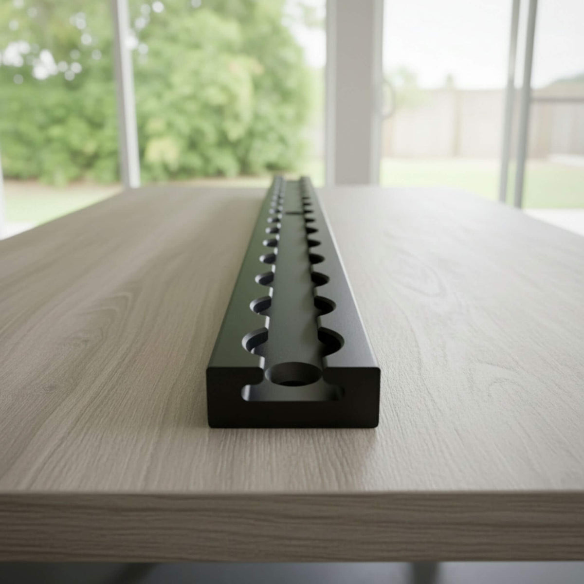 Square Surface Mount L Track for DIY van solutions, 84 inch long, anodized finish, lightweight and strong, perfect for securing cabinets, gear, and tie-downs in Sprinter and Transit vans, Rail L carré de surface pour solutions DIY van, 84 pouces de longueur, finition anodisée, léger et robuste, idéal pour fixer armoires, équipement et sangles dans les vans Sprinter et Transit.