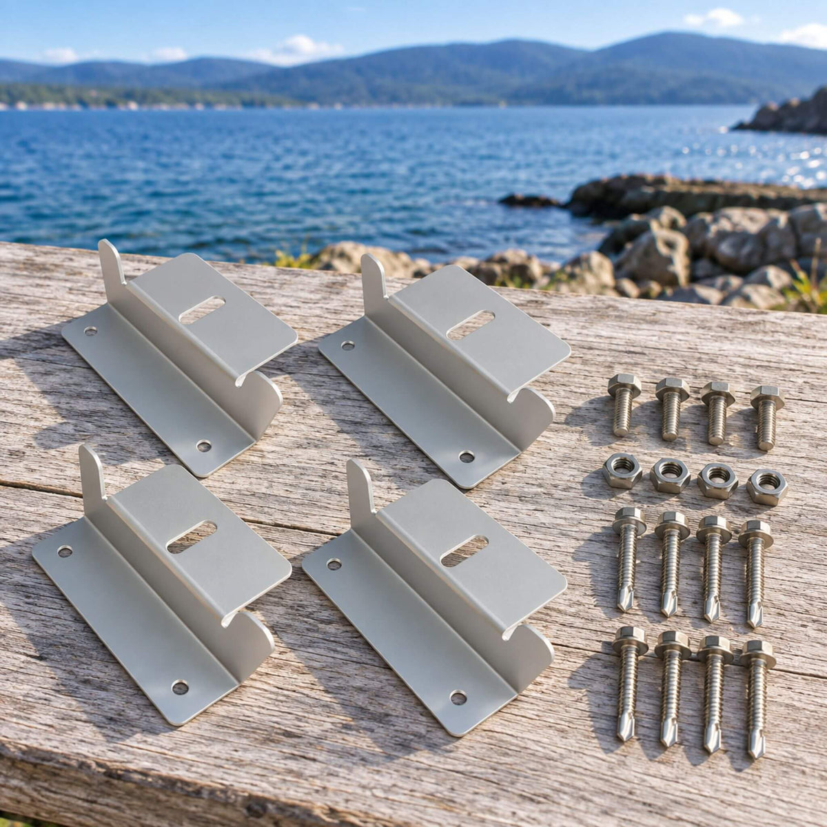 Universal silver Z bracket roof mounting system for solar panel mounting in vanlife applications