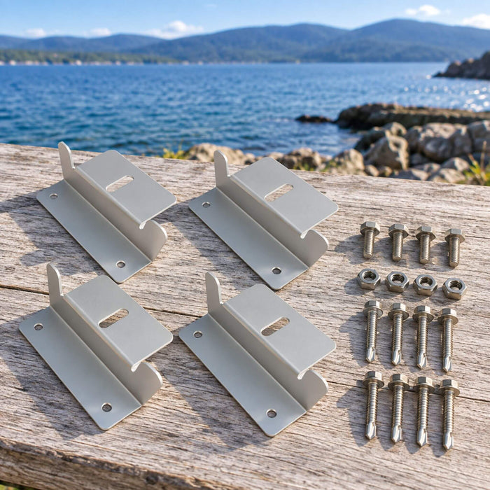 Universal silver Z bracket roof mounting system for solar panel mounting in vanlife applications